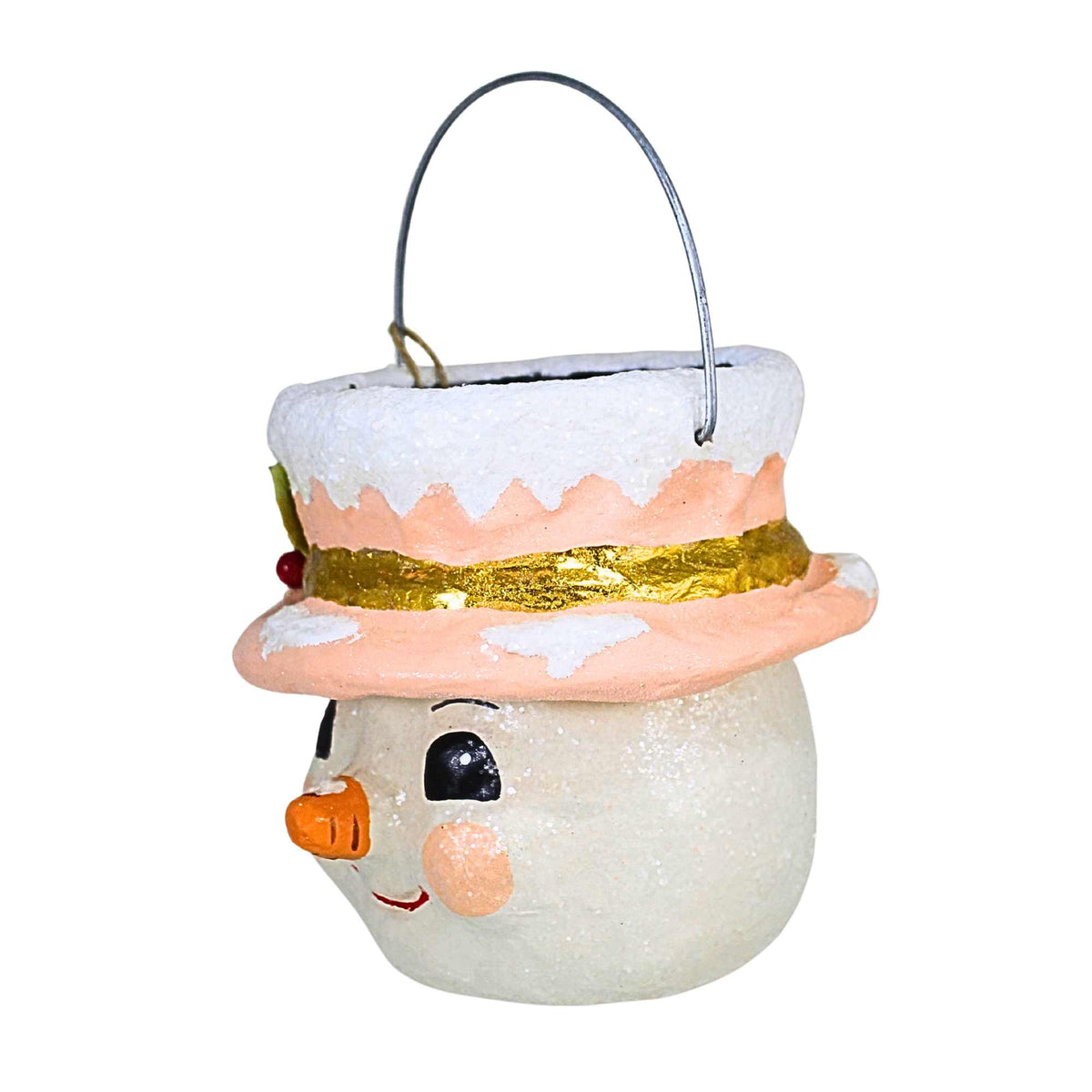 Bethany Lowe Pastel Holly Hat Snowman Small - - SBKGifts.com