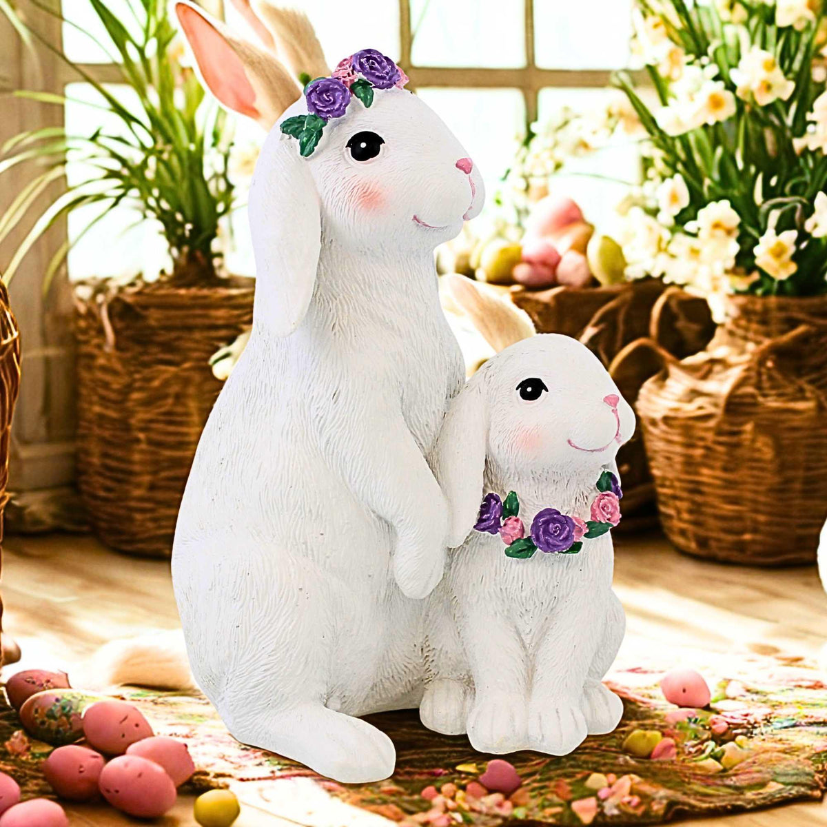 Roman Bunnies With Flowers Figurine - - SBKGifts.com