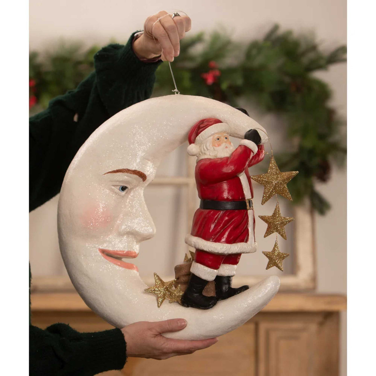 Bethany Lowe Starlight Santa In Moon - - SBKGifts.com