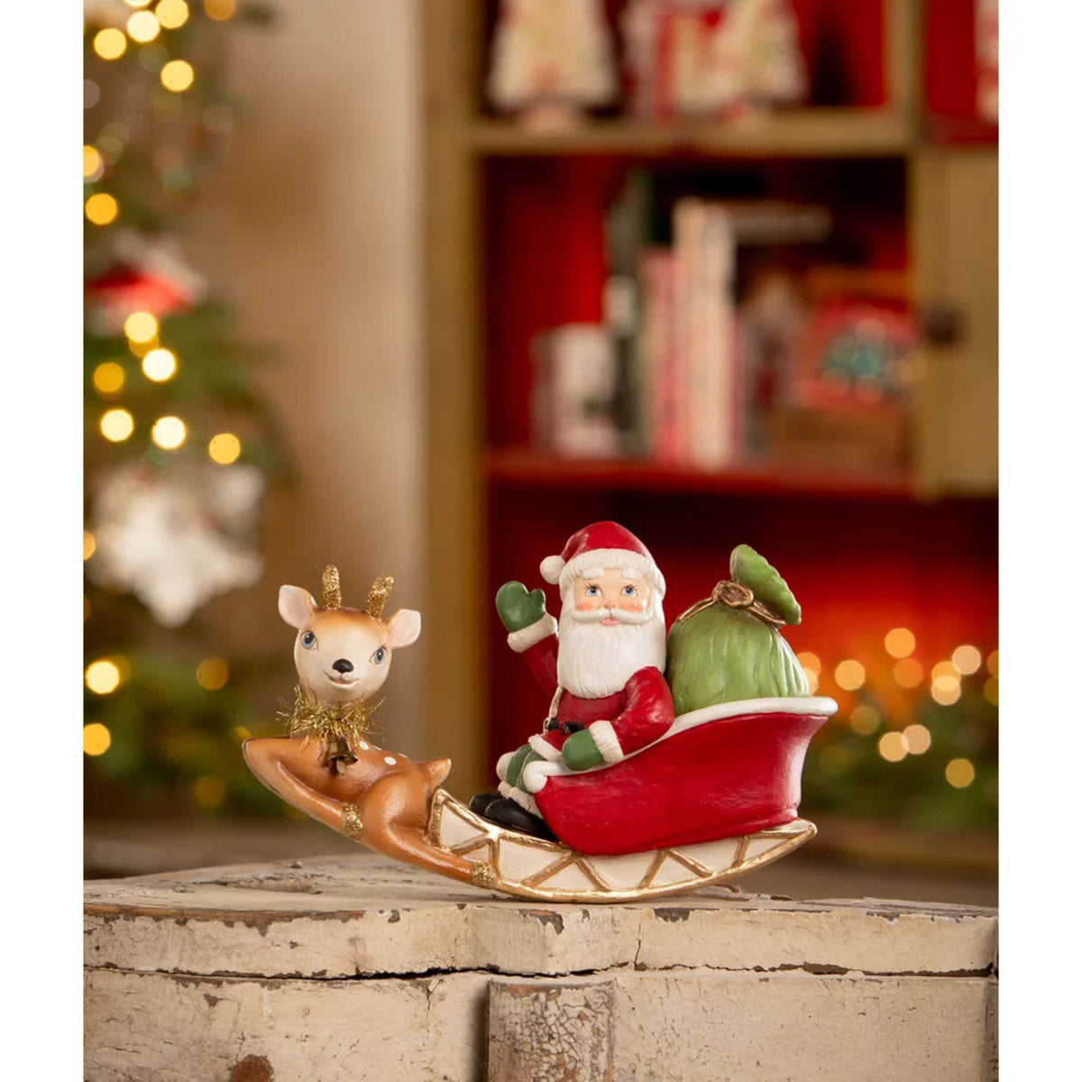 Bethany Lowe Rocking Santa In Sleigh - - SBKGifts.com