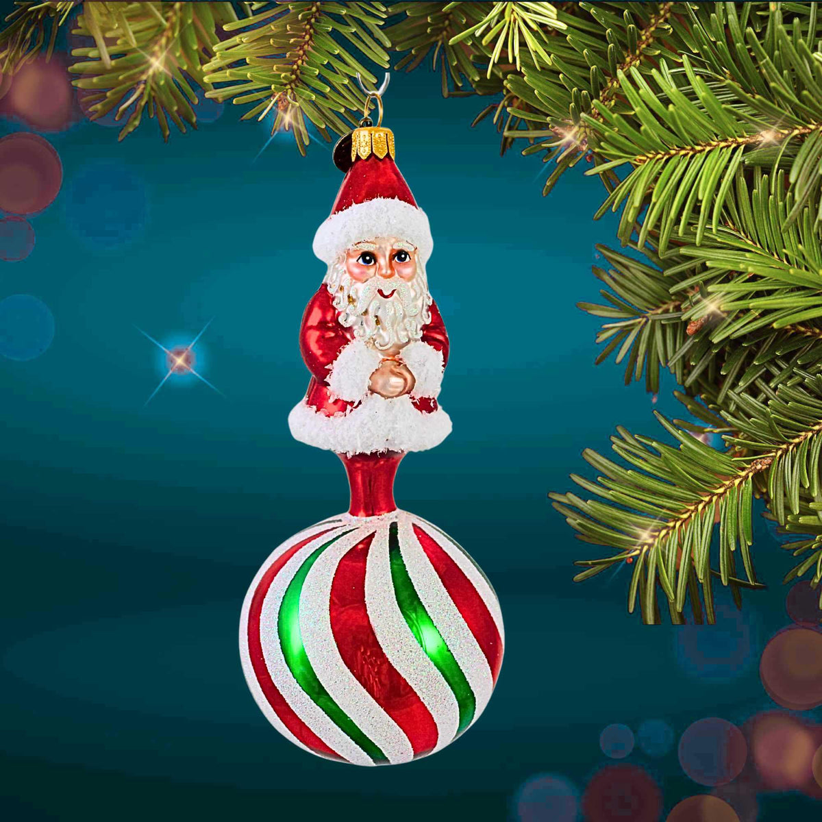 Blubom Peppermint Swirl Santa Ornament - - SBKGifts.com