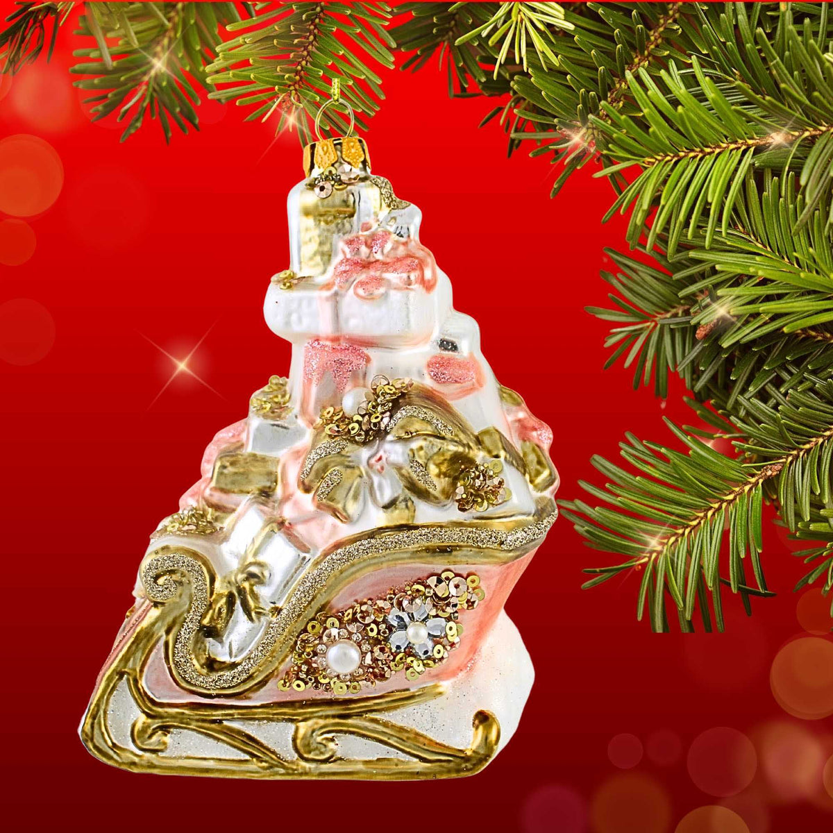 December Diamonds Pink Sleigh With Gifts - - SBKGifts.com