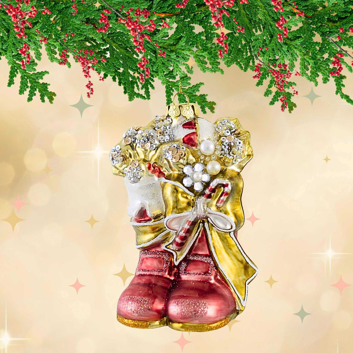 December Diamonds Pink Santa Boot Ornament - - SBKGifts.com