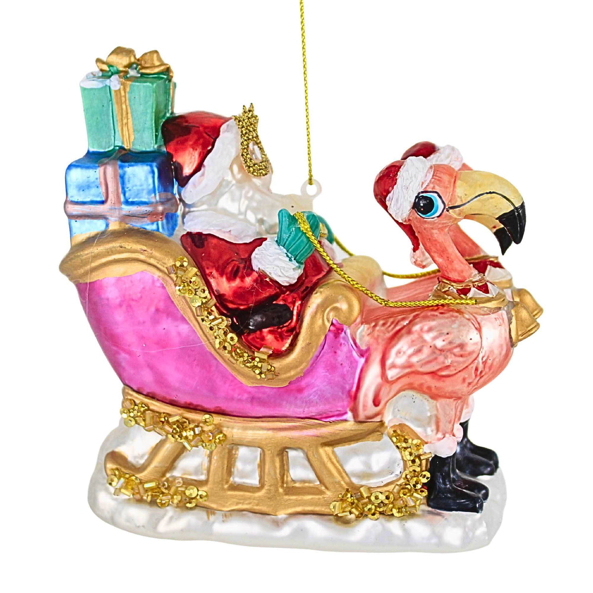 December Diamonds Flamingo Sled With Santa Ornament - - SBKGifts.com