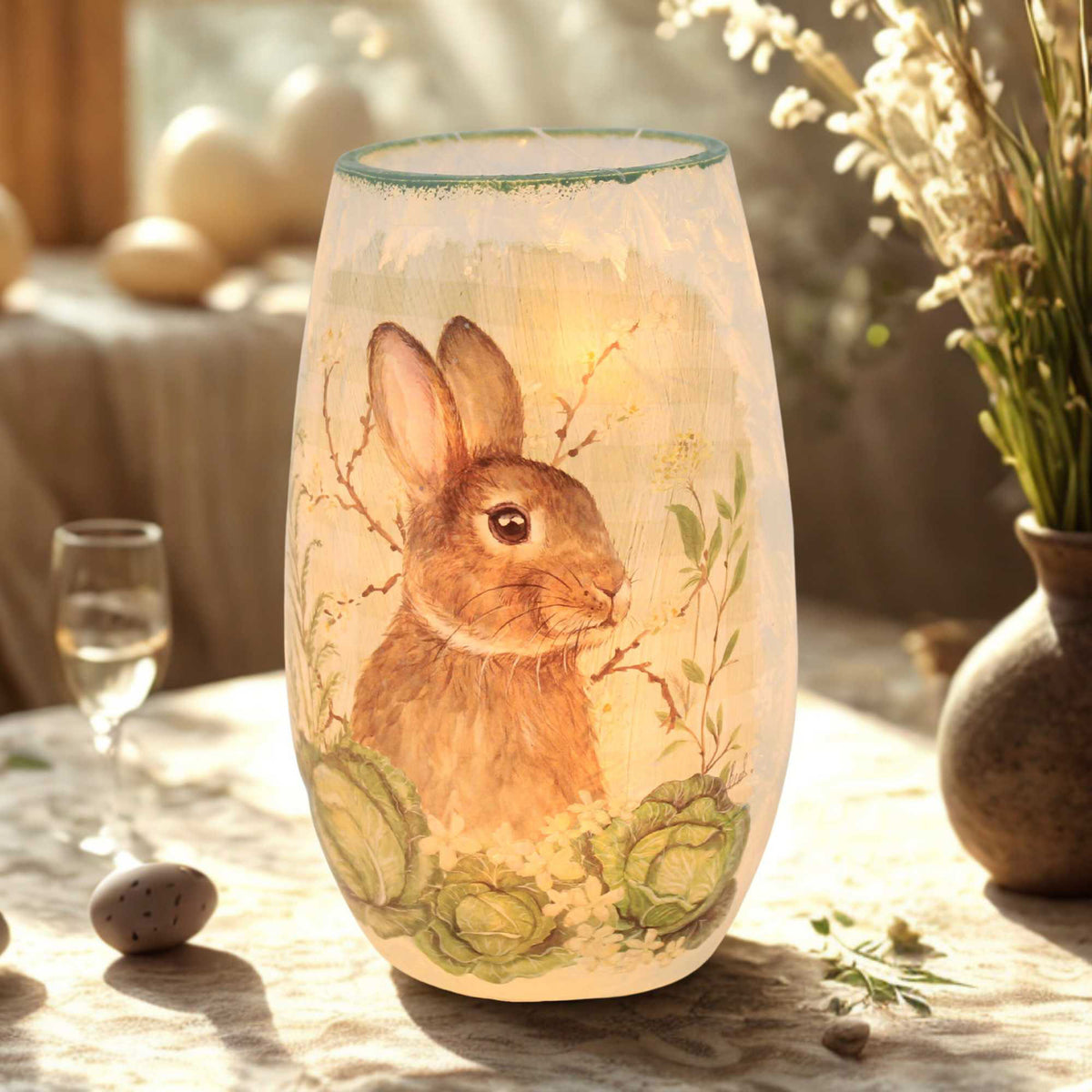 Stony Creek Spring Bunnies Pre-Lit Small Glass Vase - - SBKGifts.com