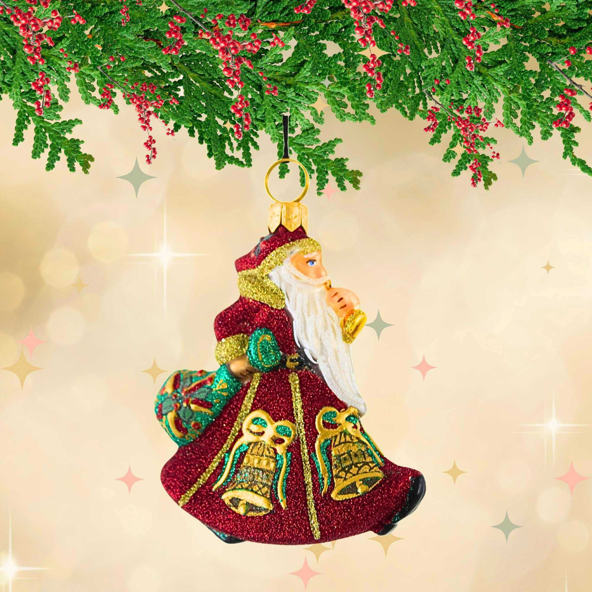 Joy To The World Glitterazzi Mini Jingle Bells Santa - - SBKGifts.com