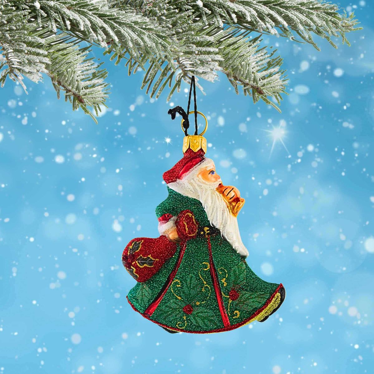 Joy To The World Glitterazzi Mini Holly Berry Green Santa - - SBKGifts.com