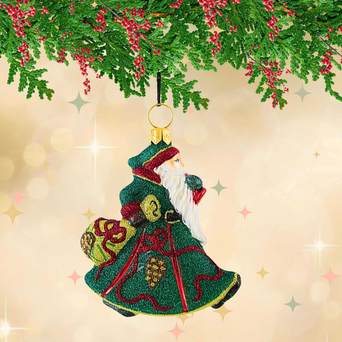 Joy To The World Glitterazzi Mini Golden Cones Santa - - SBKGifts.com