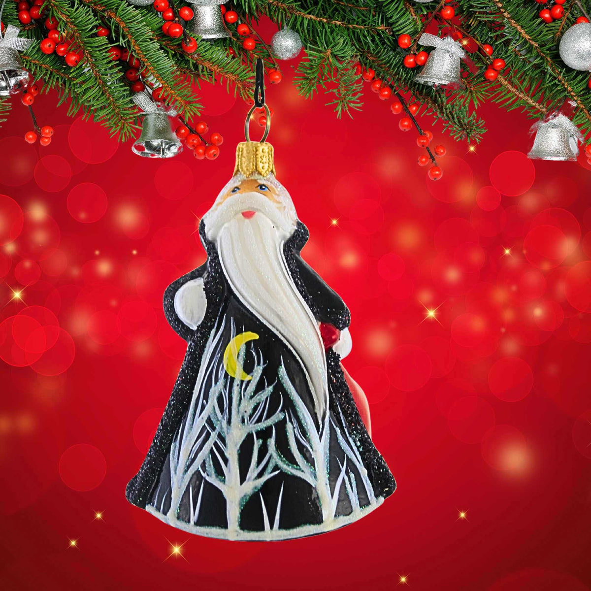 Joy To The World Glitterazzi Mini Santa With Bw Trees - - SBKGifts.com