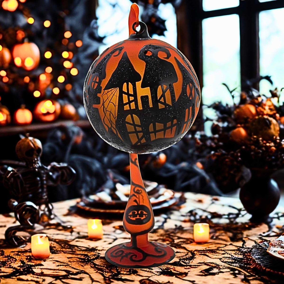 Blubom Orange Haunted Ball Ornament With Stand - - SBKGifts.com