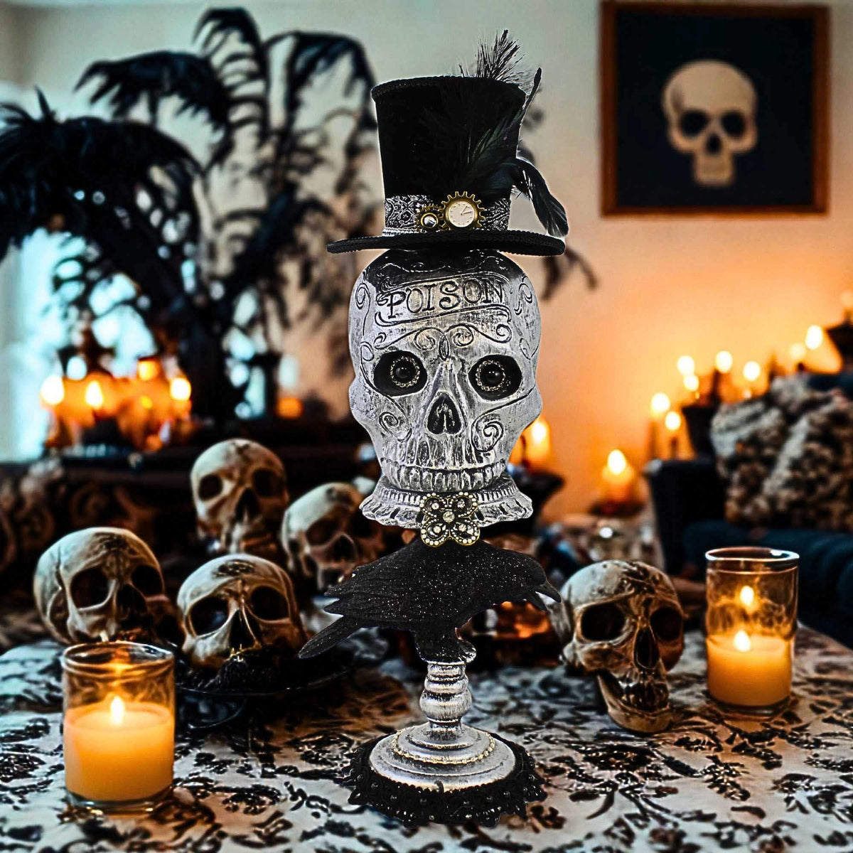 Karen Didion Silver Skull Pedestal - - SBKGifts.com
