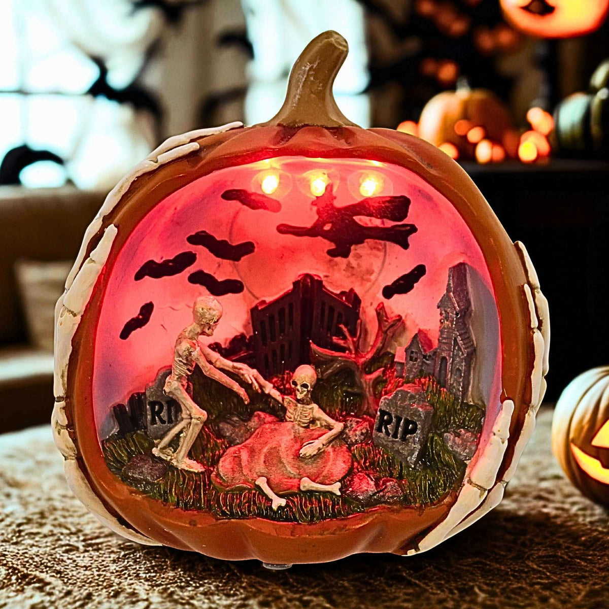 Roman Halloween Lighted Orange Pumpkin Scenic Decor - - SBKGifts.com