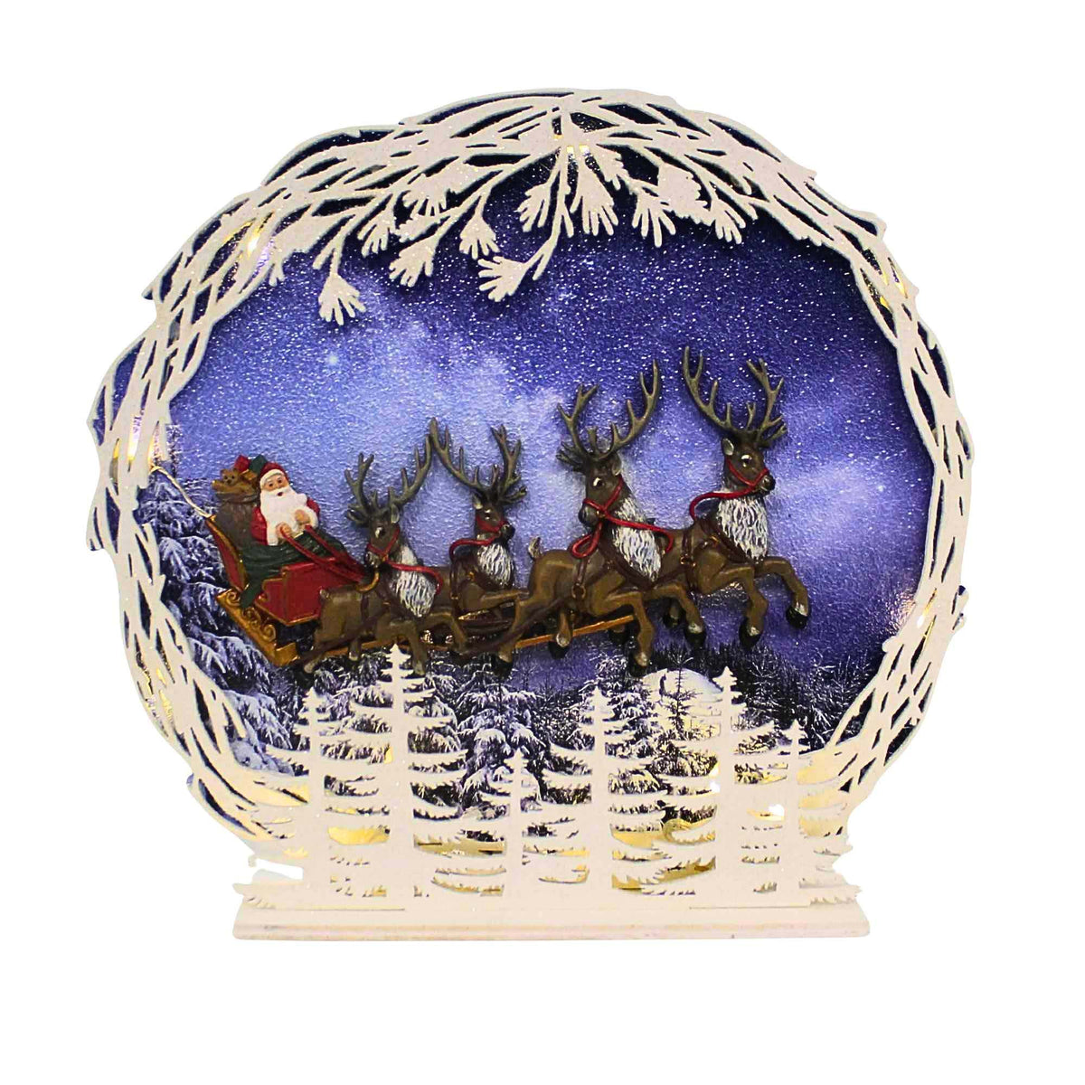 66385 Lighted Flying Santa And Deer 136322