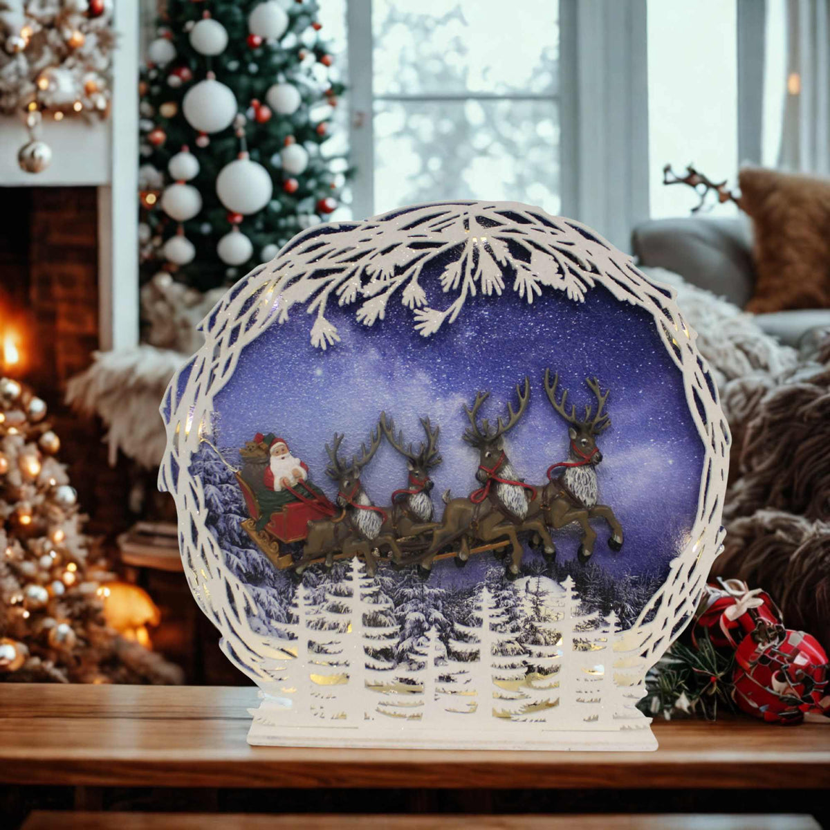 Roman Lighted Flying Santa And Deer - - SBKGifts.com