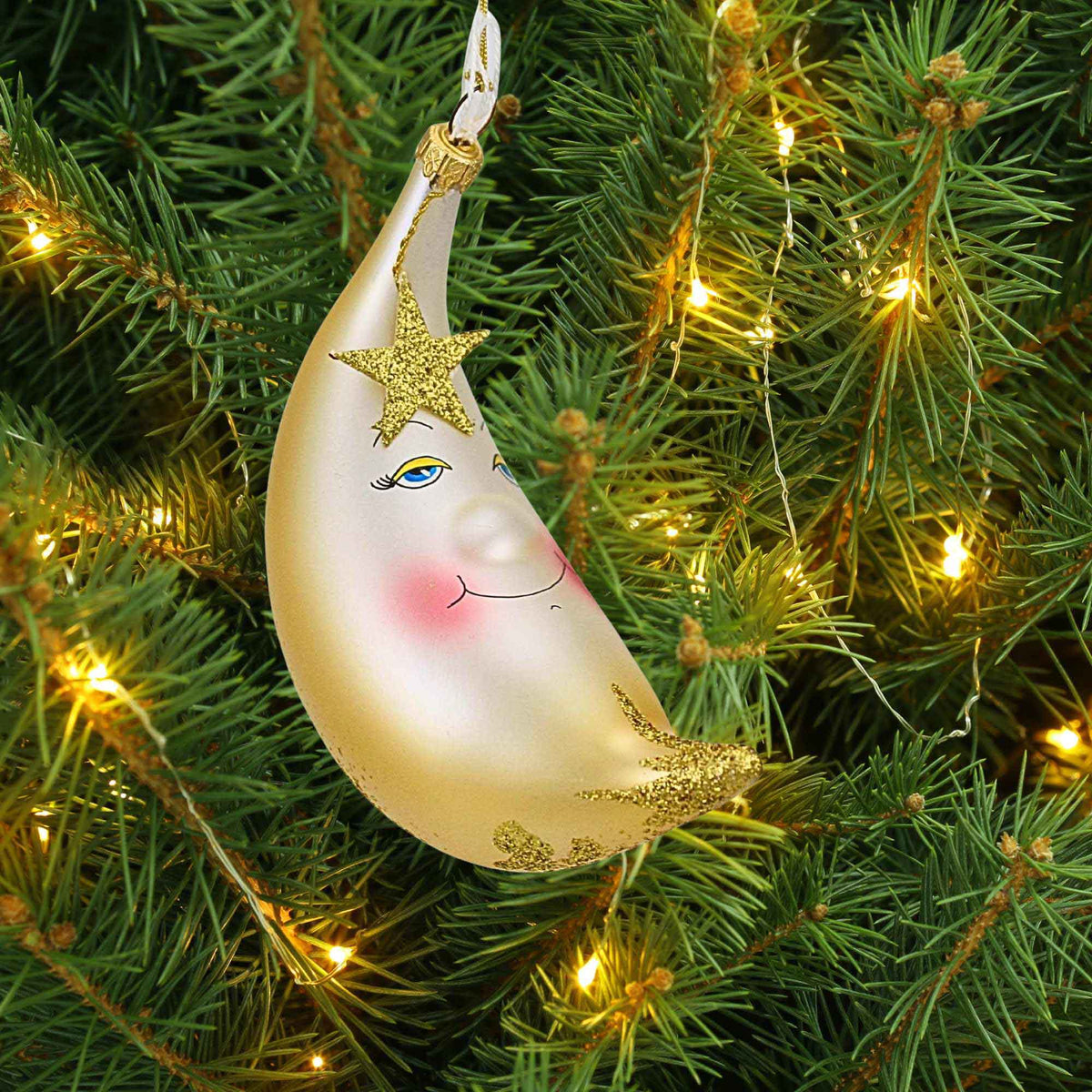 De Carlini Italian Ornaments Puffy Moon Star - - SBKGifts.com