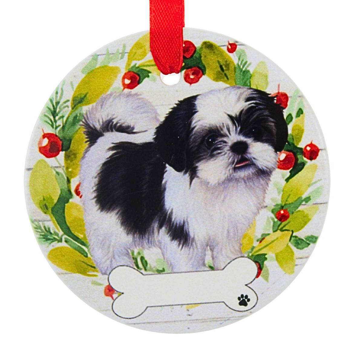 66509 Ceramic Black And White Shih Tzu Ornament 55038FB