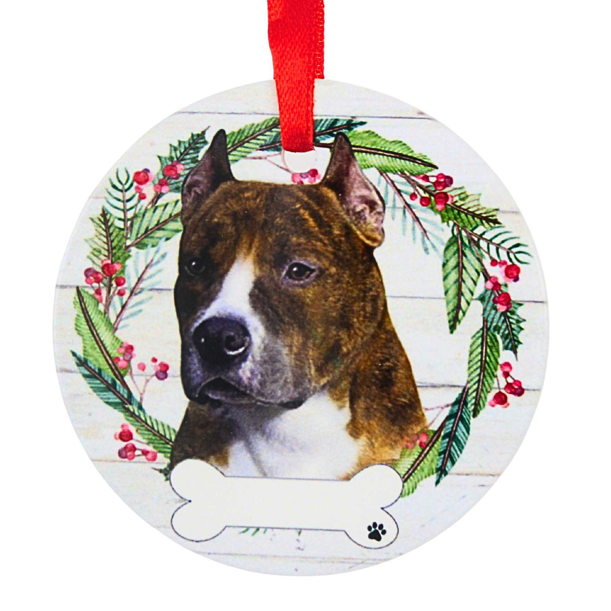 66514 Ceramic Pit Bull, Brindle Ornament 55073