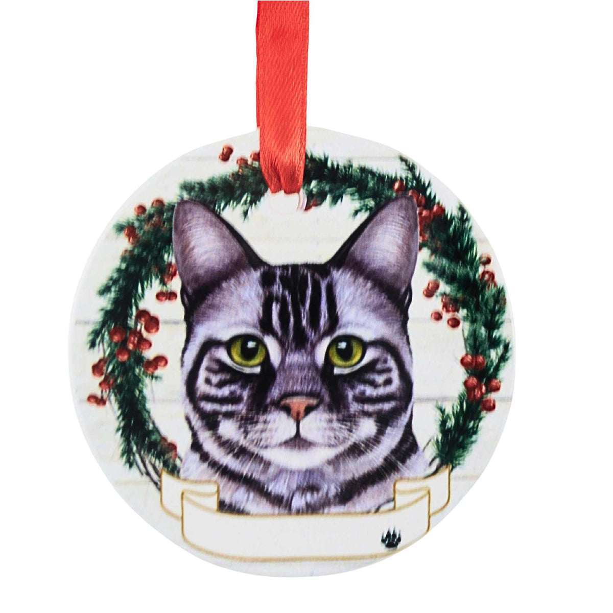 66546 Ceramic Silver Tabby Cat Ornament 5519
