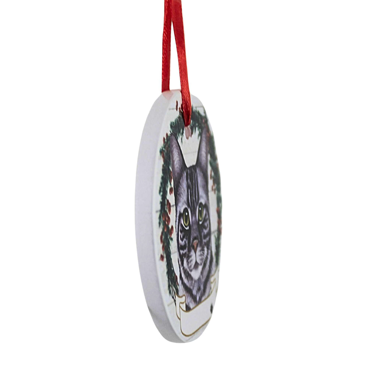 E & S Imports Ceramic Silver Tabby Cat Ornament - - SBKGifts.com
