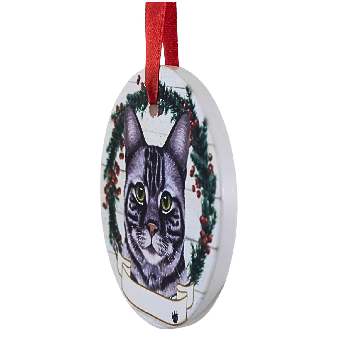 E & S Imports Ceramic Silver Tabby Cat Ornament - - SBKGifts.com