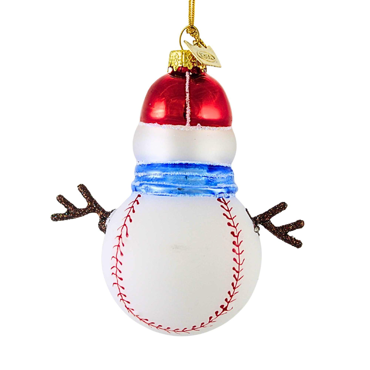 Noble Gems Baseball Snowman With Twig Arms - - SBKGifts.com