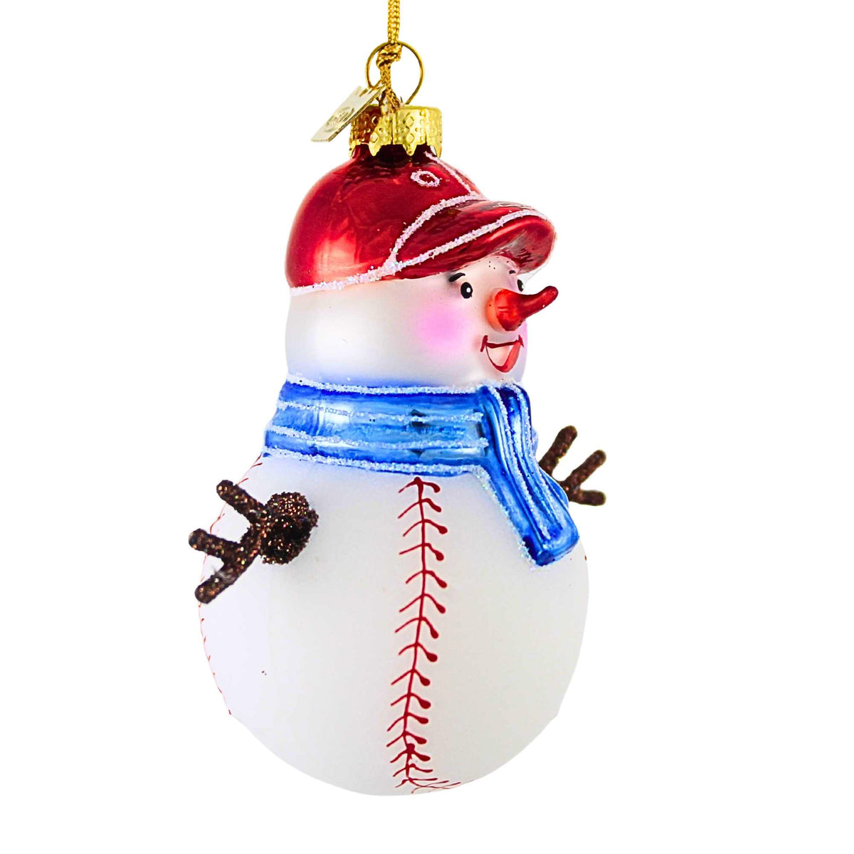 Noble Gems Baseball Snowman With Twig Arms - - SBKGifts.com