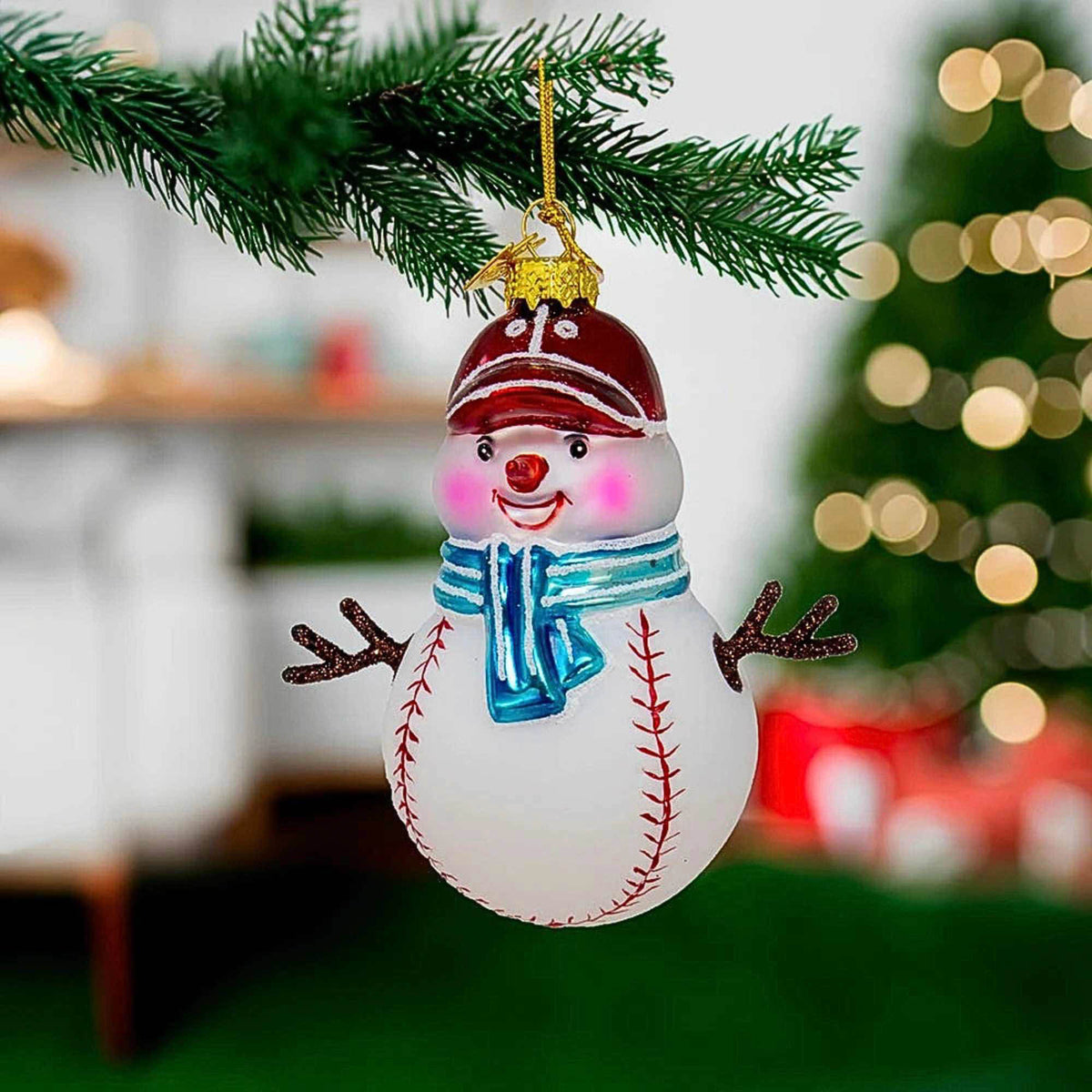 Noble Gems Baseball Snowman With Twig Arms - - SBKGifts.com