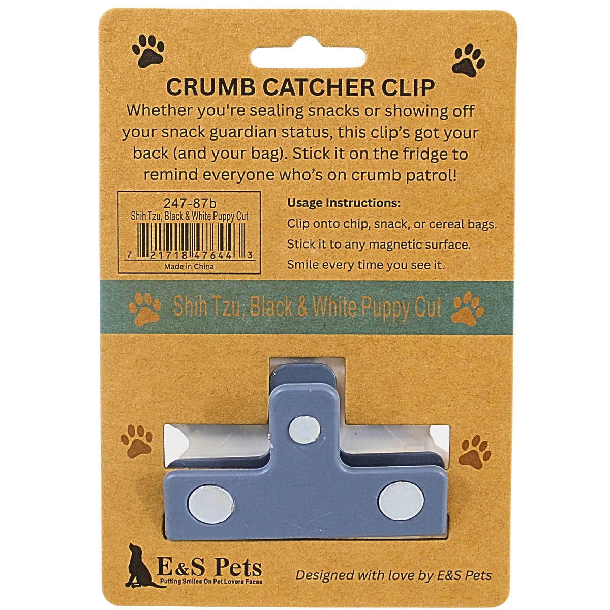E & S Imports Shih Tzu Black & White Puppy Chip Clip - - SBKGifts.com