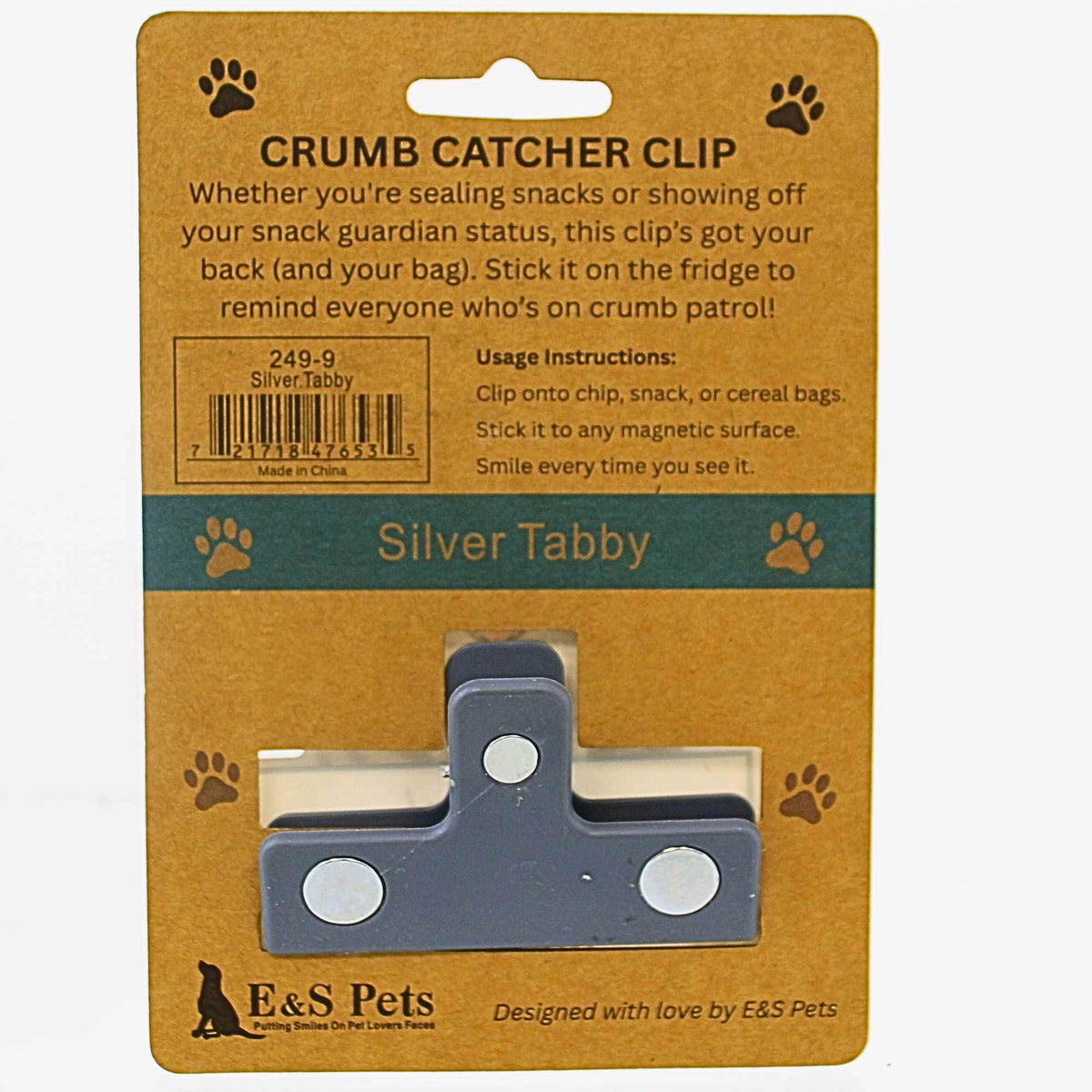 E & S Imports Silver Tabby Chip Clip - - SBKGifts.com