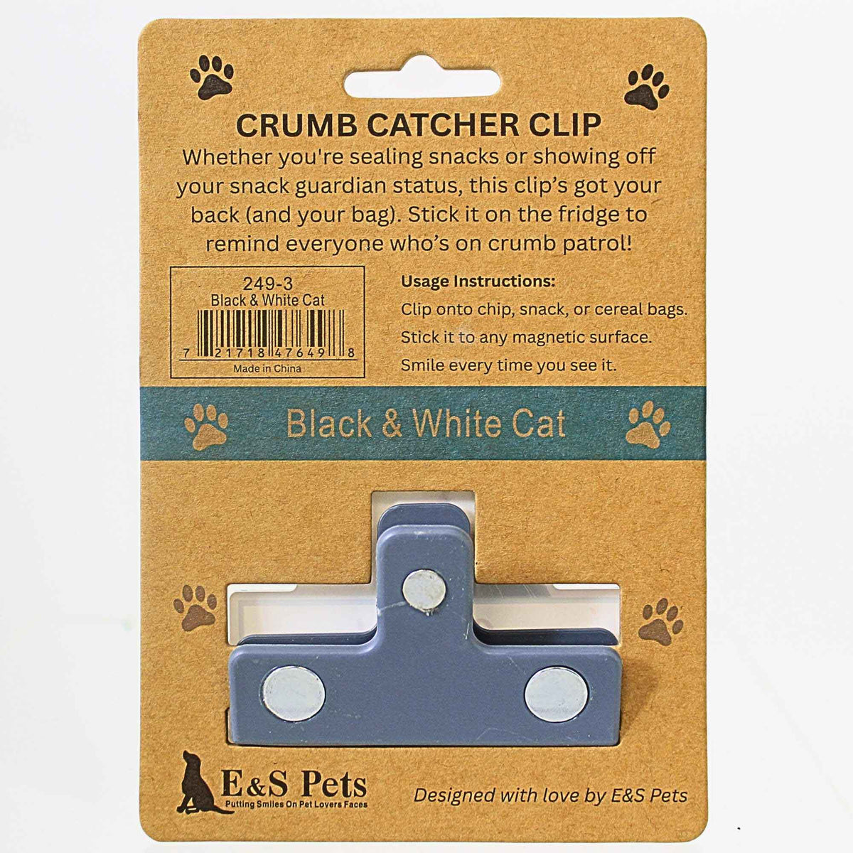 E & S Imports Black  & White Cat Chip Clip - - SBKGifts.com