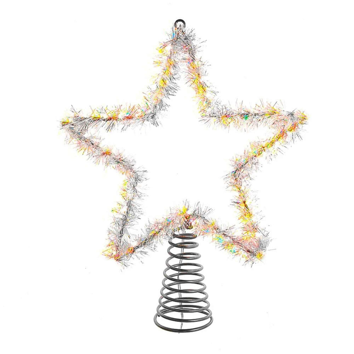 66746 Led  Lighted 12In Silver Tinsel Star Tree Topper AD1022CW