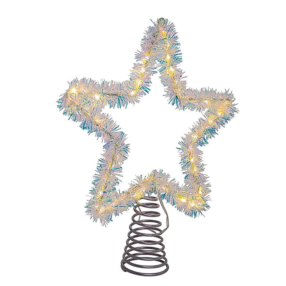 Kurt S. Adler Led  Lighted 12In Silver Tinsel Star Tree Topper - - SBKGifts.com