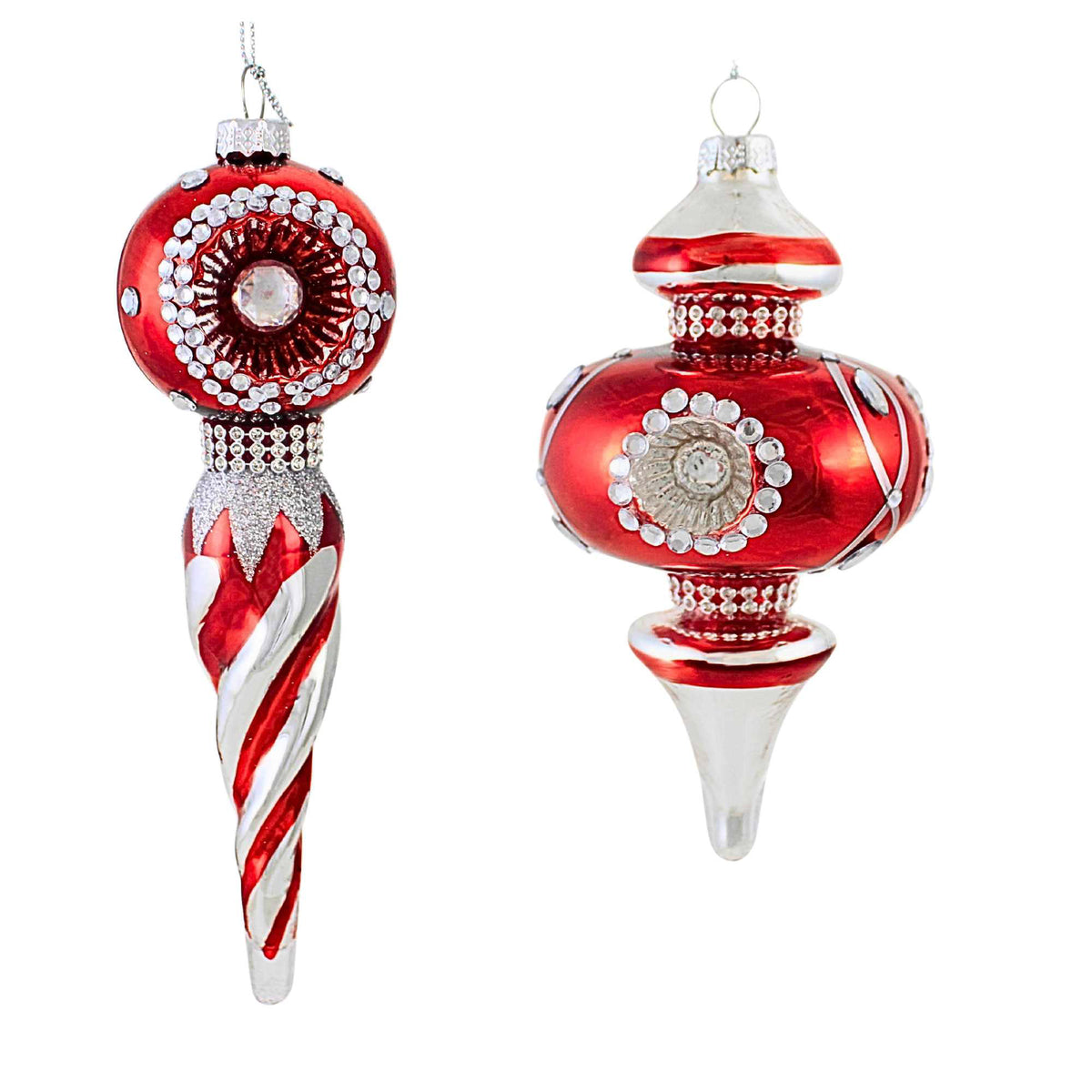 66842 Red And Silver Finial Ornament Set D4504