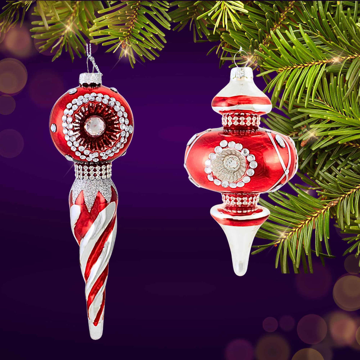 Kurt S. Adler Red And Silver Finial Ornament Set - - SBKGifts.com