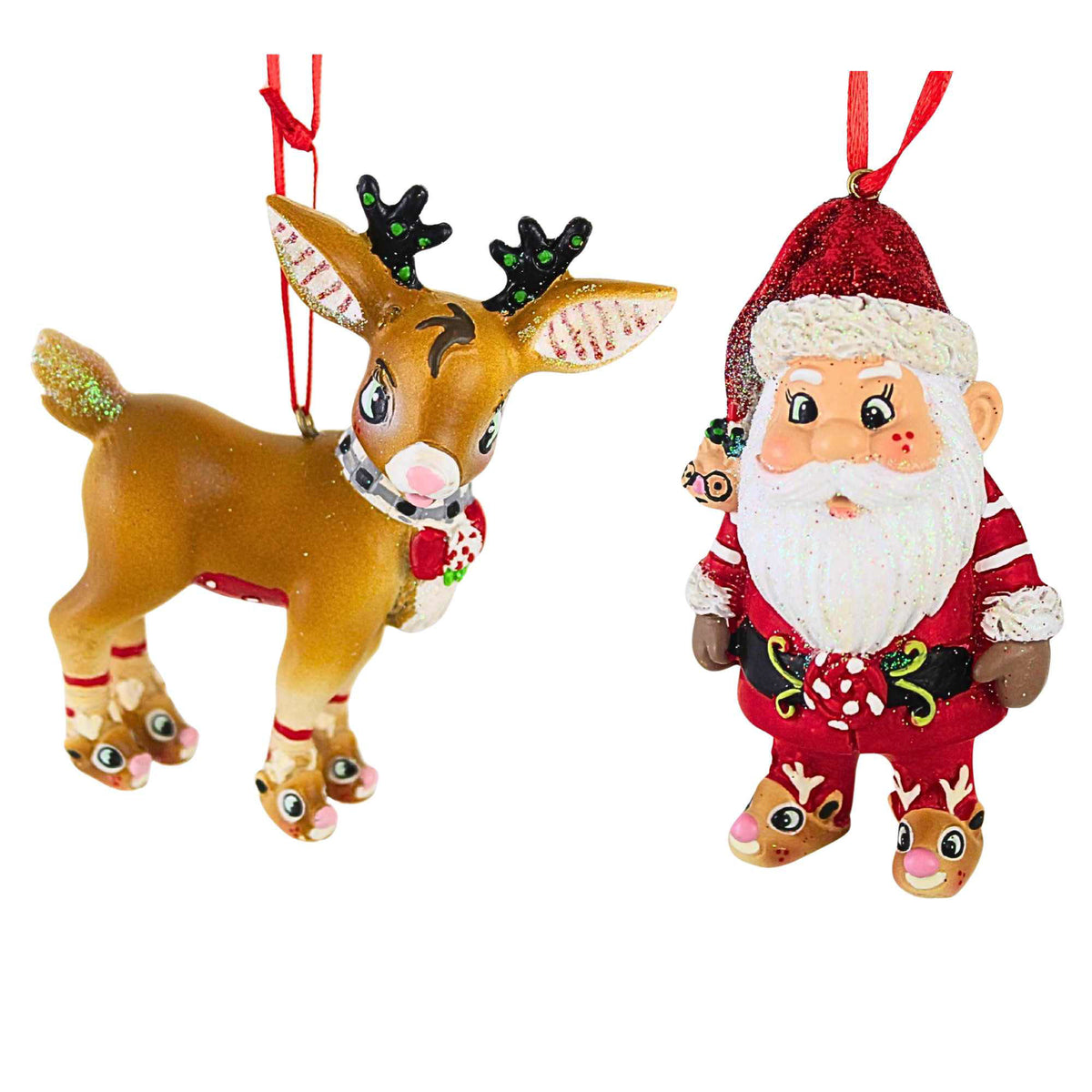 66843 Santa With Reindeer Ornament Set D4648