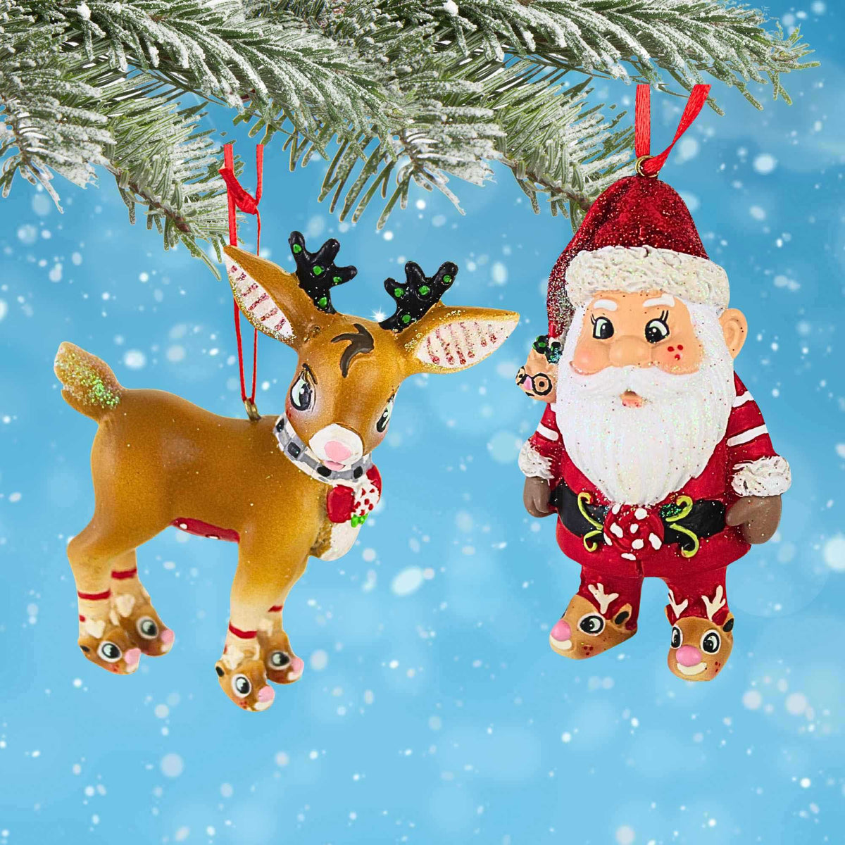 Kurt S. Adler Santa With Reindeer Ornament Set - - SBKGifts.com