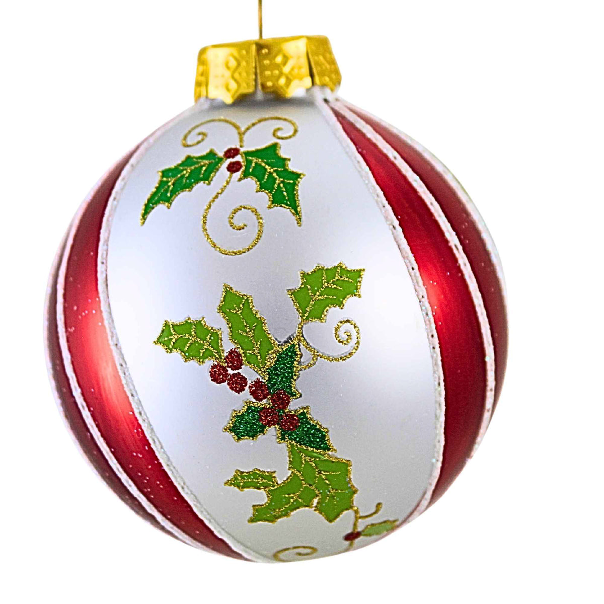 66988 Holly Swirl Berry Ball Ornament GG1081