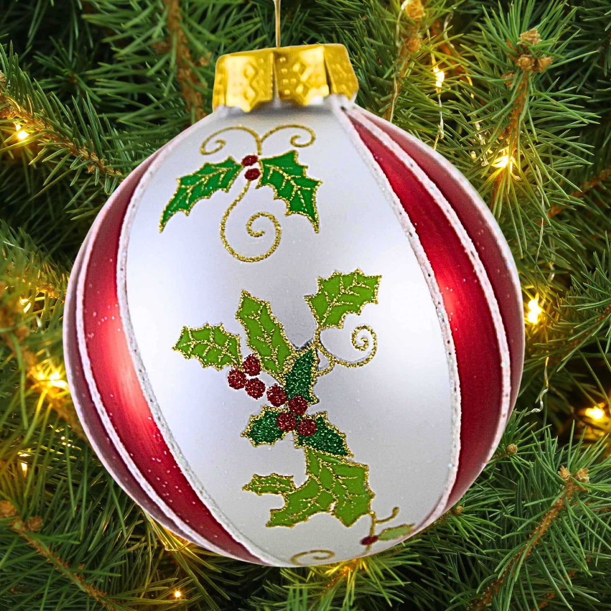 Kurt S. Adler Holly Swirl Berry Ball Ornament - - SBKGifts.com