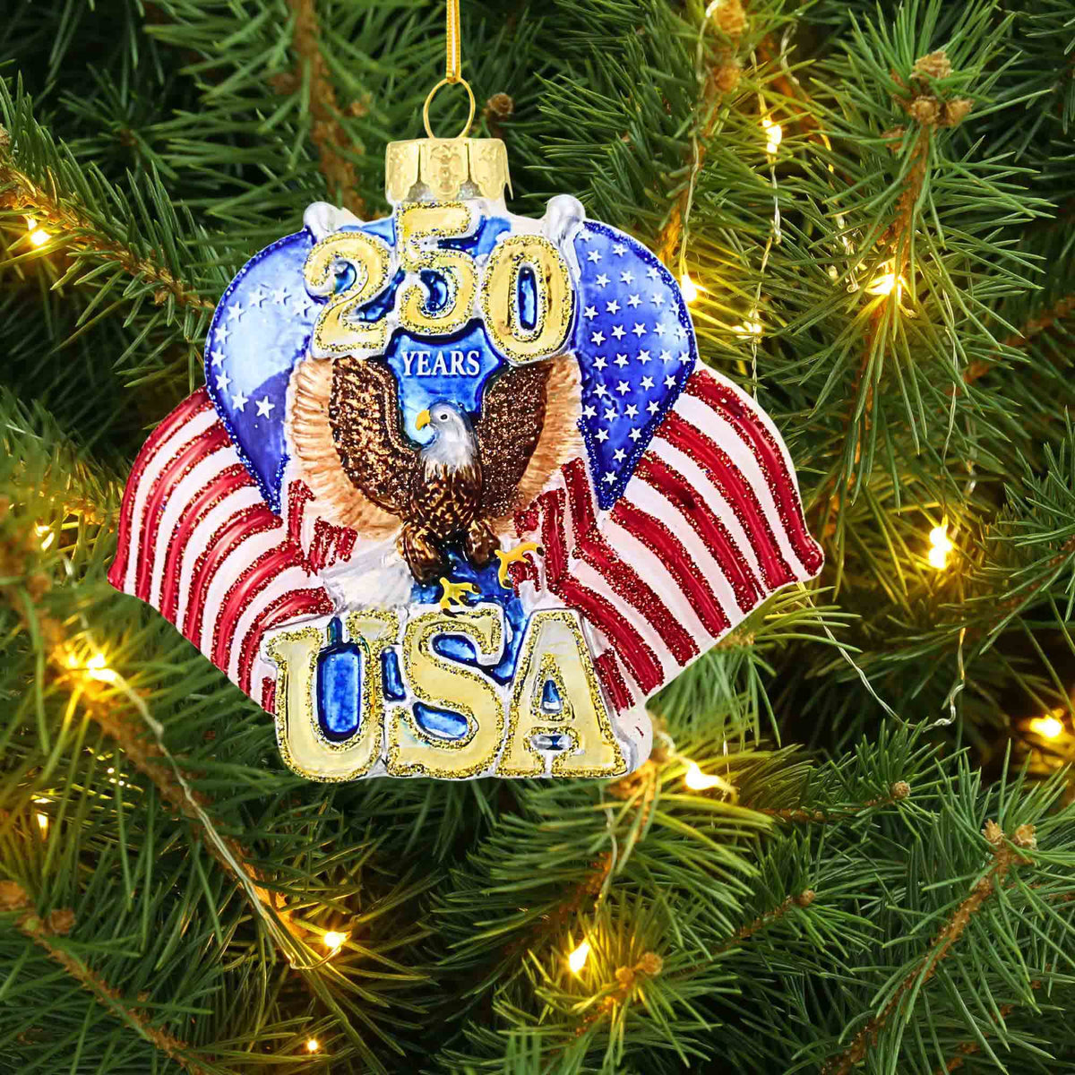 Kurt S. Adler Glass 250Th Anniversary U.S. Flag Ornament - - SBKGifts.com