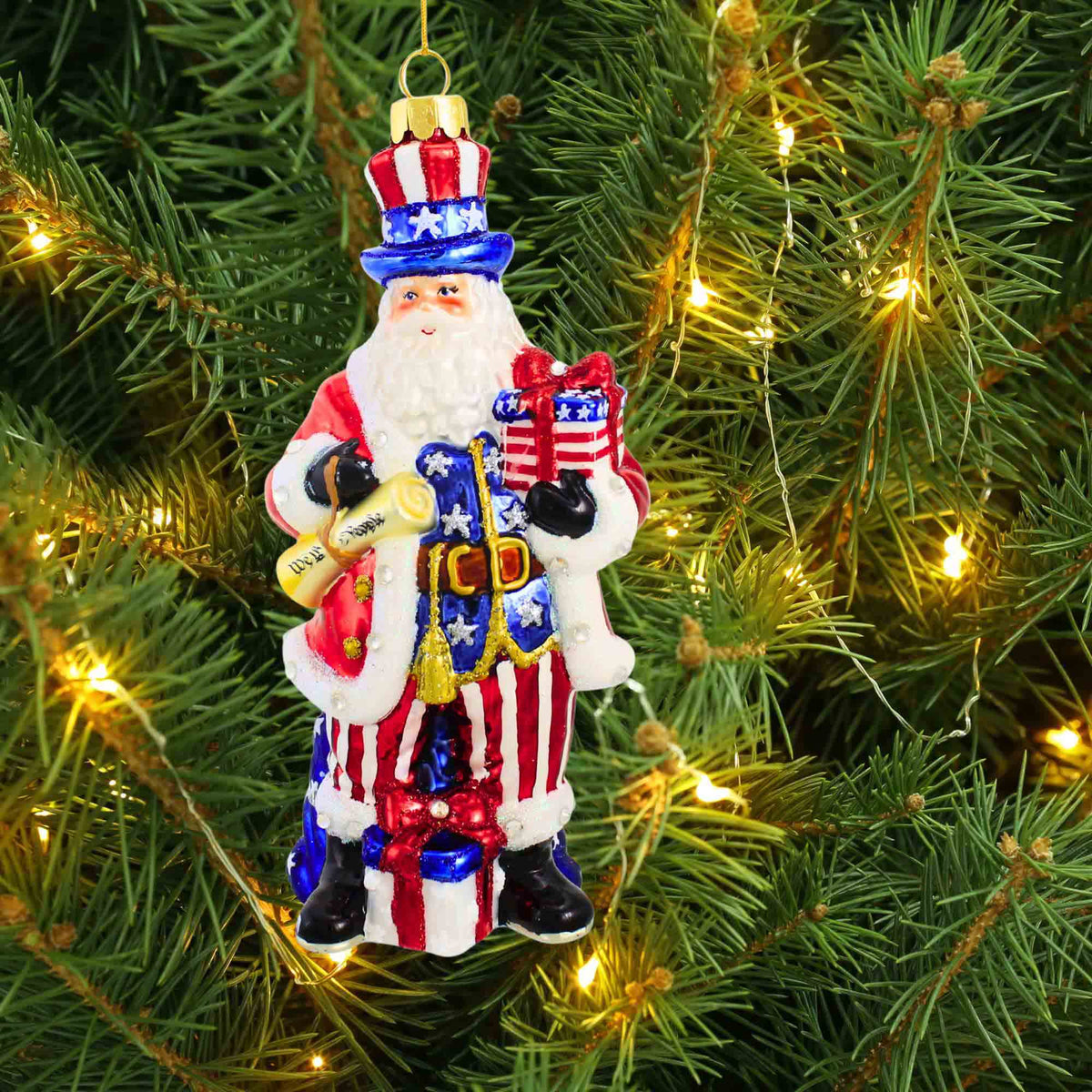 Bellissimo Glass Patriotic Santa Ornament - - SBKGifts.com