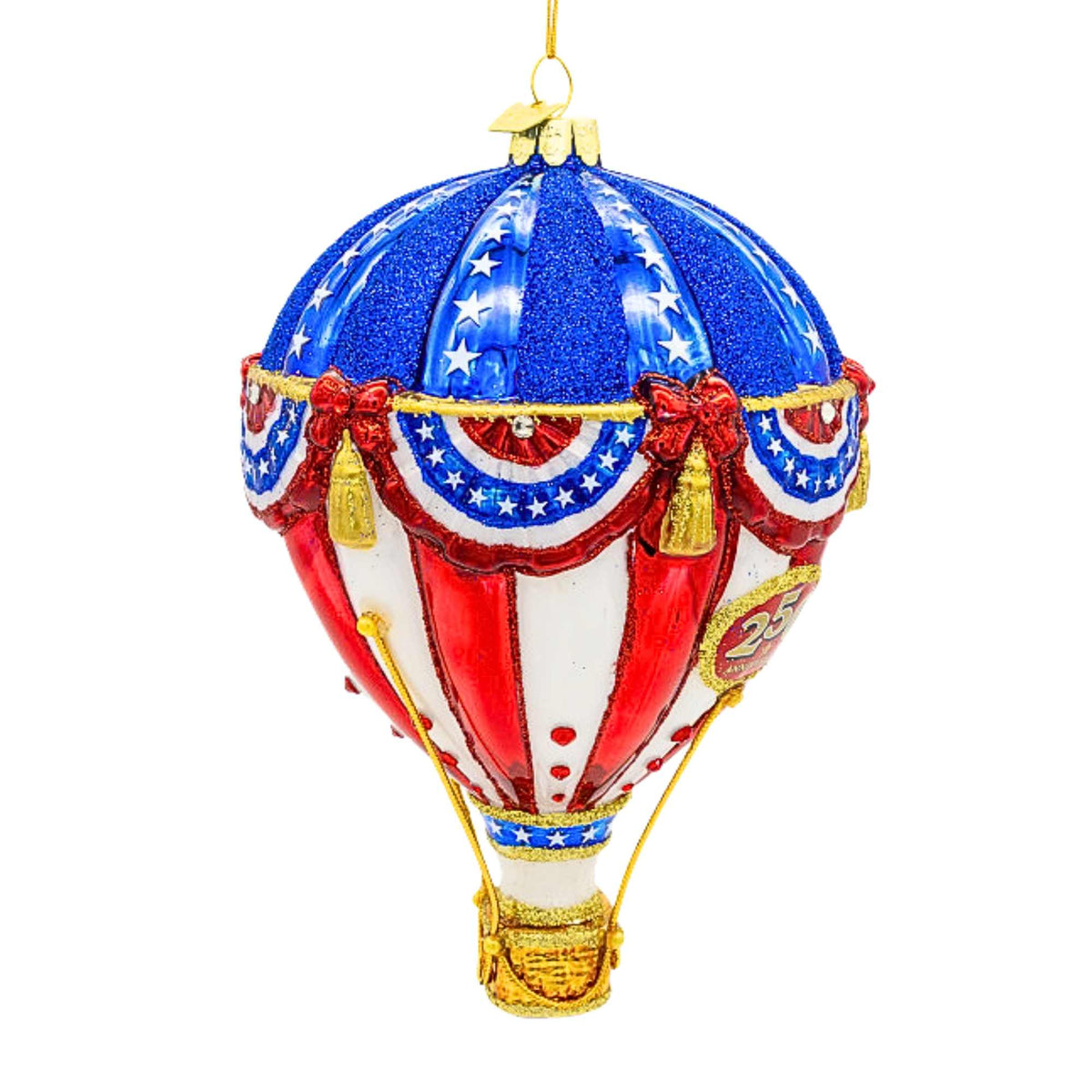 Bellissimo Glass Red, White & Blue Hot Air Balloon Ornament - - SBKGifts.com