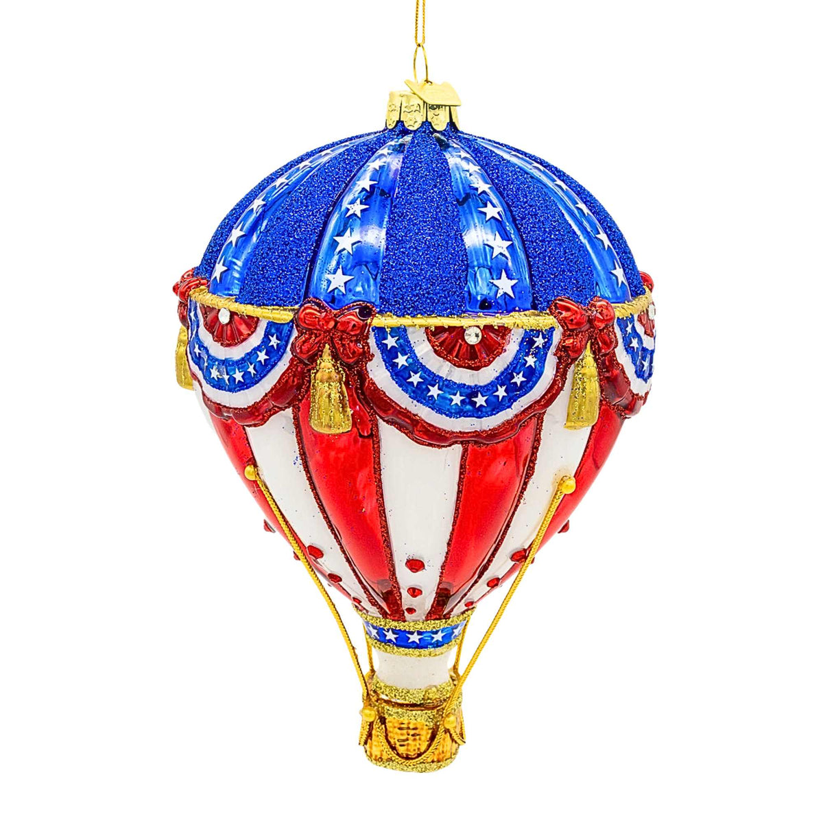 Bellissimo Glass Red, White & Blue Hot Air Balloon Ornament - - SBKGifts.com