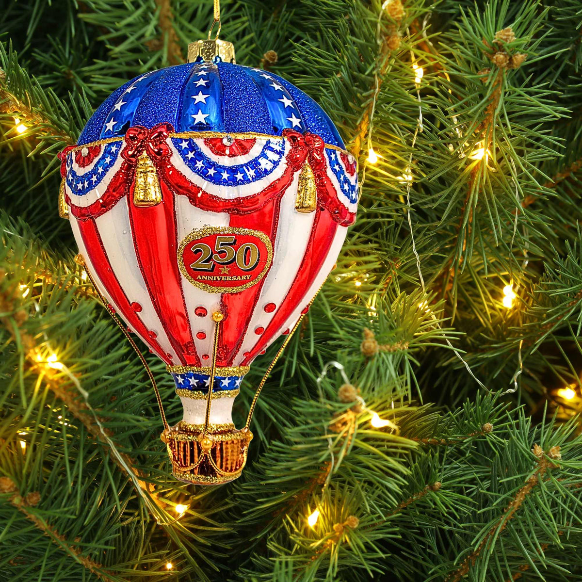 Bellissimo Glass Red, White & Blue Hot Air Balloon Ornament - - SBKGifts.com