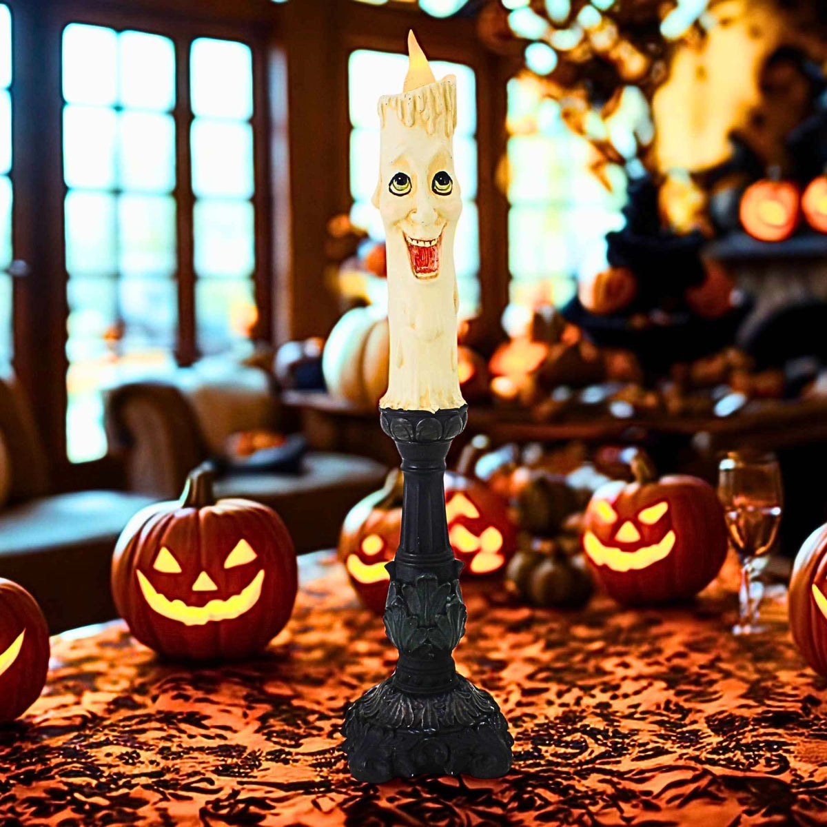 December Diamonds 17 Inch Spooky Face Candlestick - - SBKGifts.com