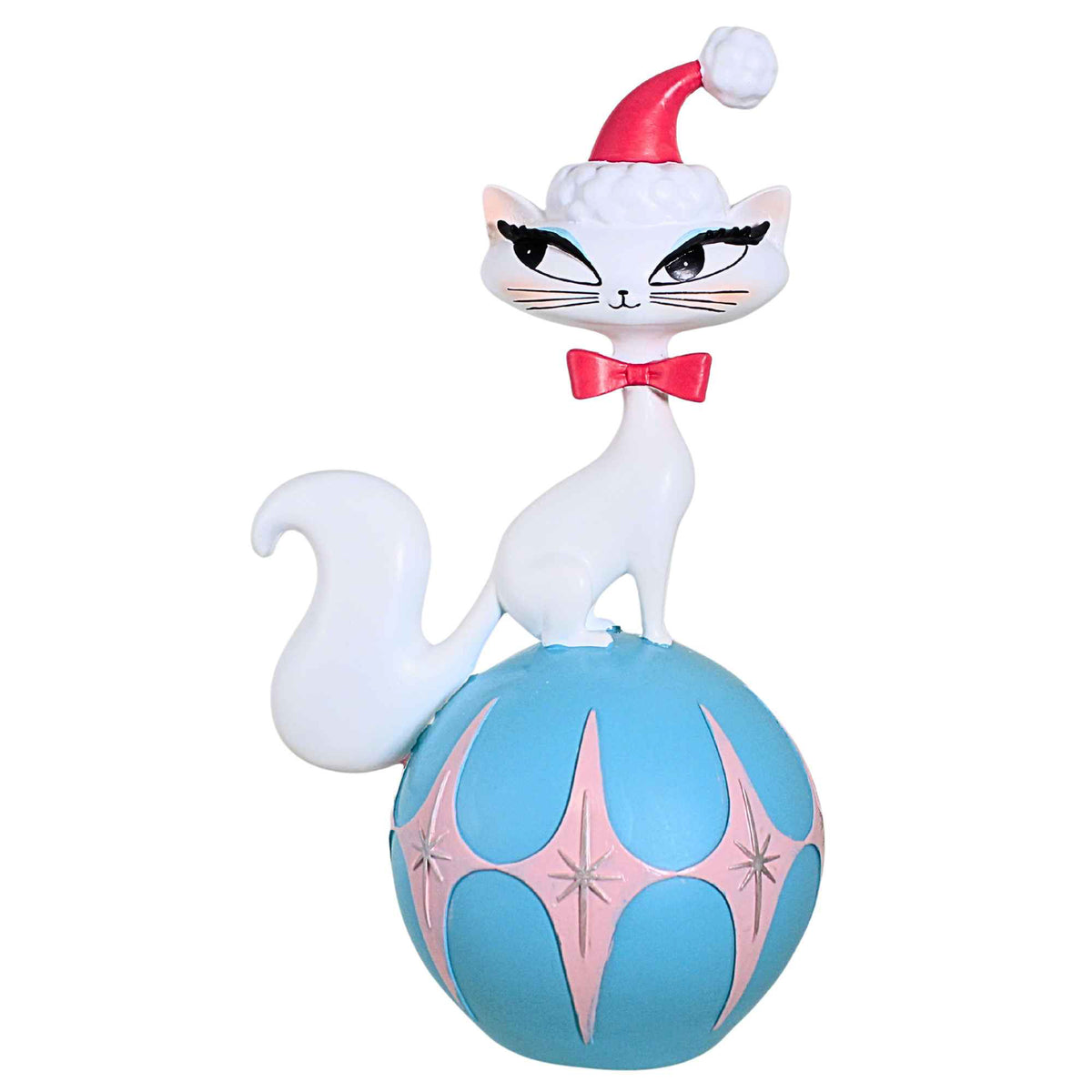 67299 12 Inch White Cat On Teal Ball Mid Century Modern 2930768