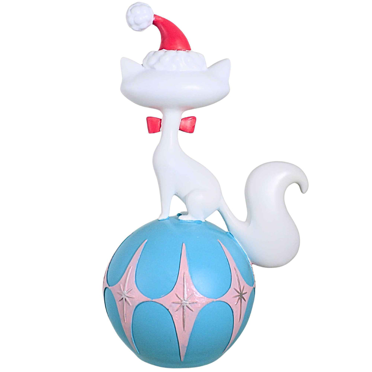 December Diamonds 12 Inch White Cat On Teal Ball Mid Century Modern - - SBKGifts.com
