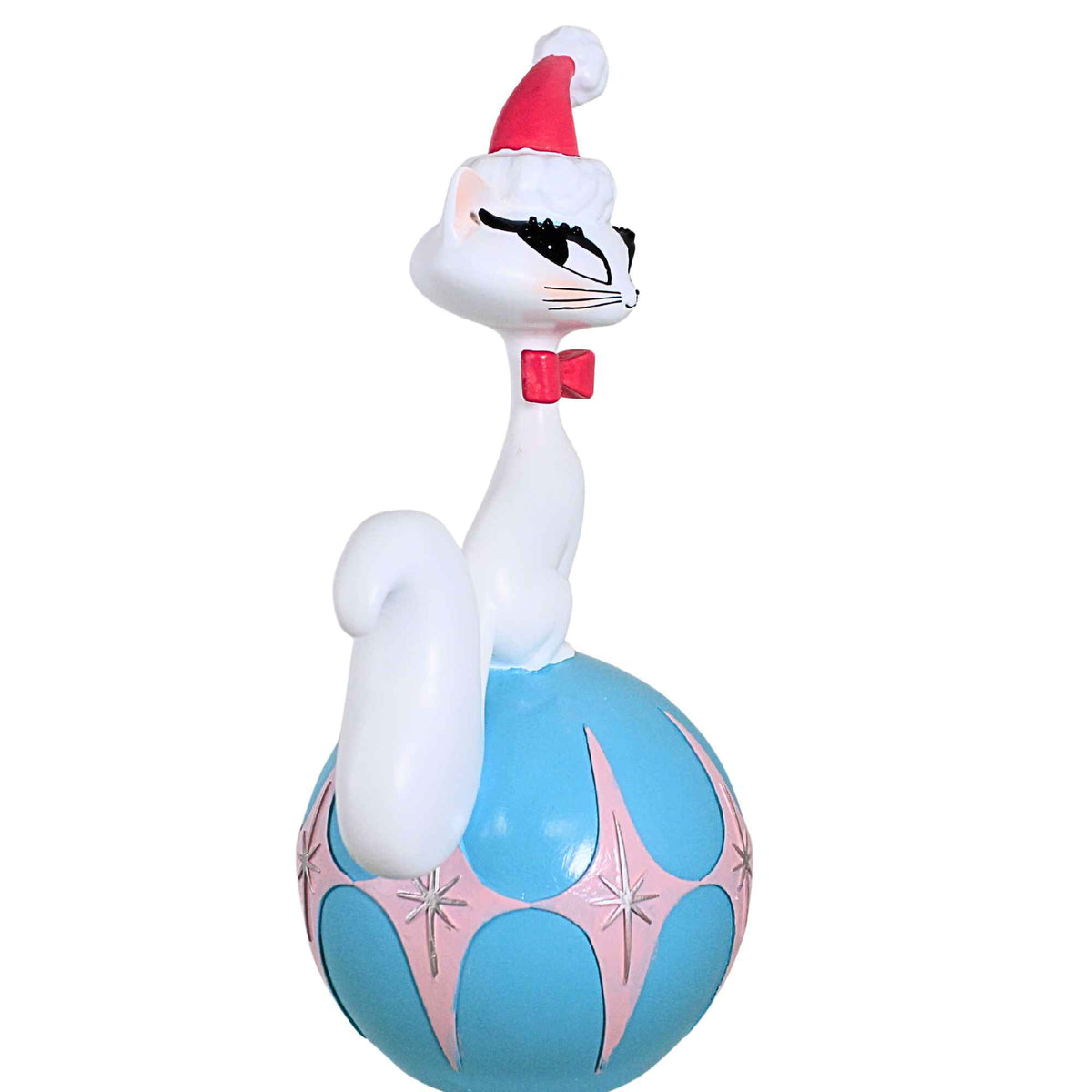 December Diamonds 12 Inch White Cat On Teal Ball Mid Century Modern - - SBKGifts.com