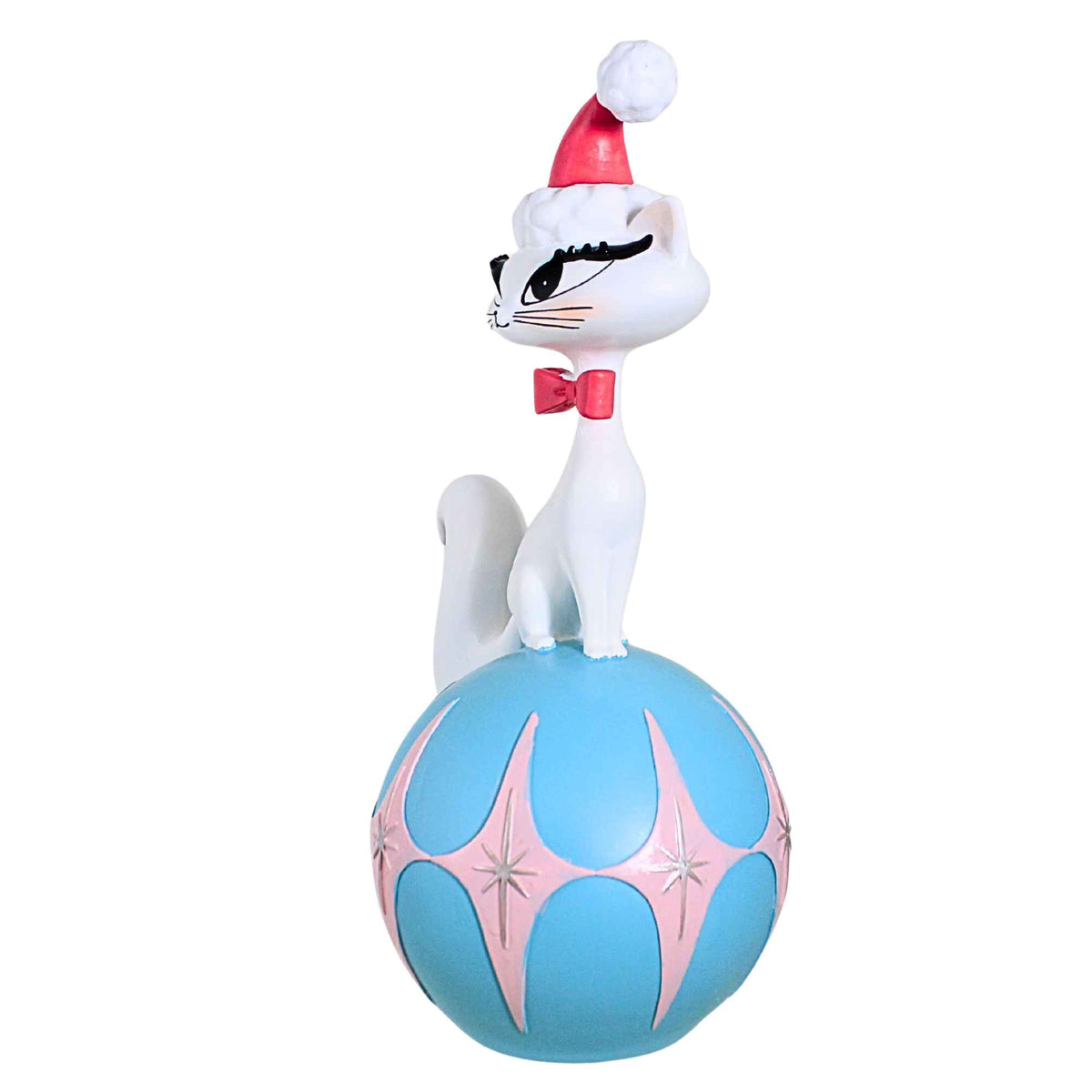 December Diamonds 12 Inch White Cat On Teal Ball Mid Century Modern - - SBKGifts.com