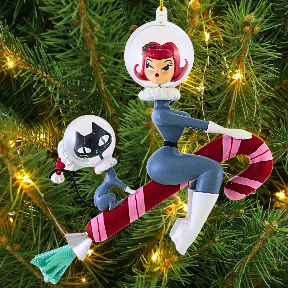 December Diamonds Space Girl W/ Cat On Rocket - - SBKGifts.com