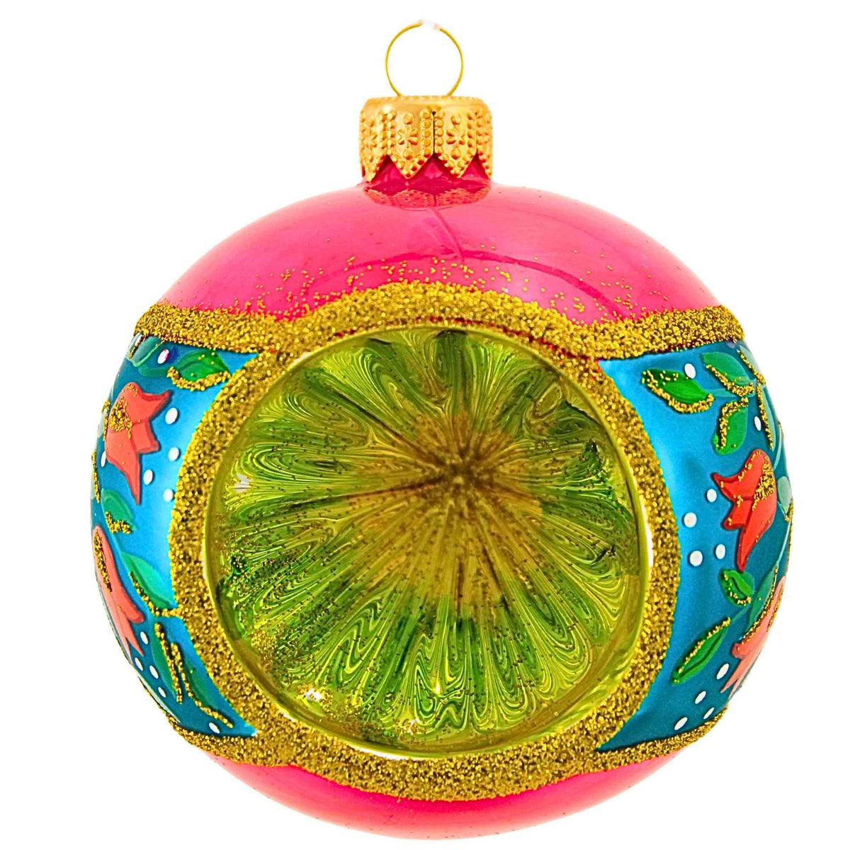 67309 Vivd Pink Bauble With Floral Design 9501202